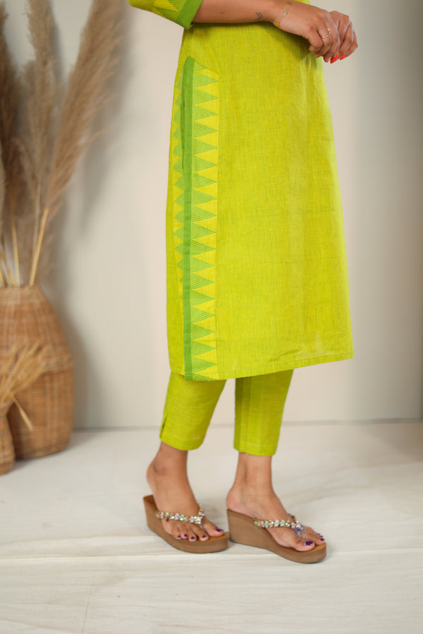 Rithi Lemon Yellow & Green Kurti Set