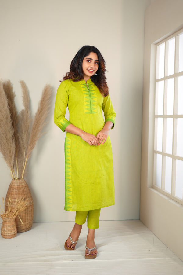 Rithi Lemon Yellow & Green Kurti Set