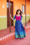 Bhumika Blue Pochampalli Dress with magenta yoke