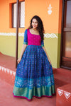 Bhumika Blue Pochampalli Dress with magenta yoke