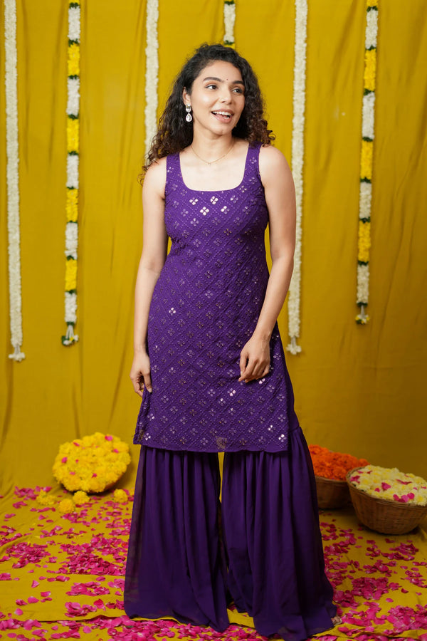 Isai Violet Kurti with Sharara (Set of 3)