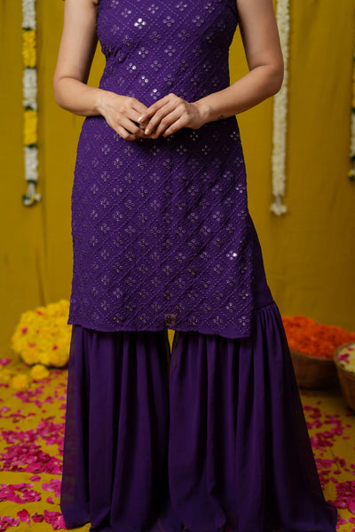 Isai Violet Kurti with Sharara (Set of 3)