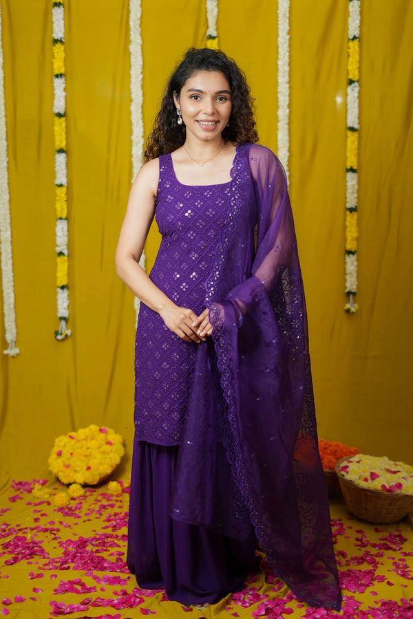 Isai Violet Kurti with Sharara (Set of 3)