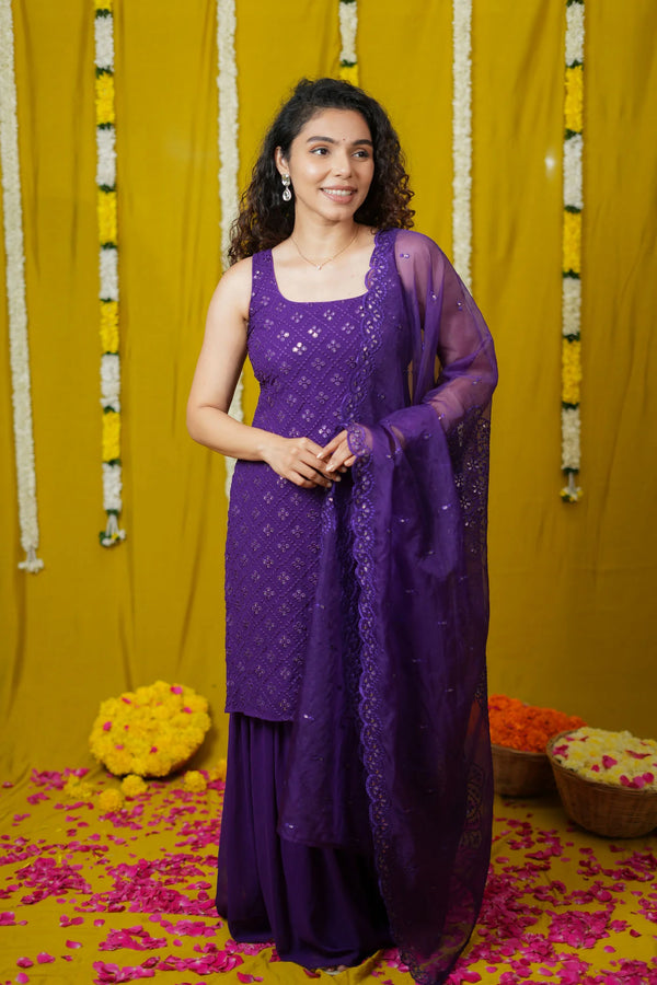 Isai Violet Kurti with Sharara (Set of 3)