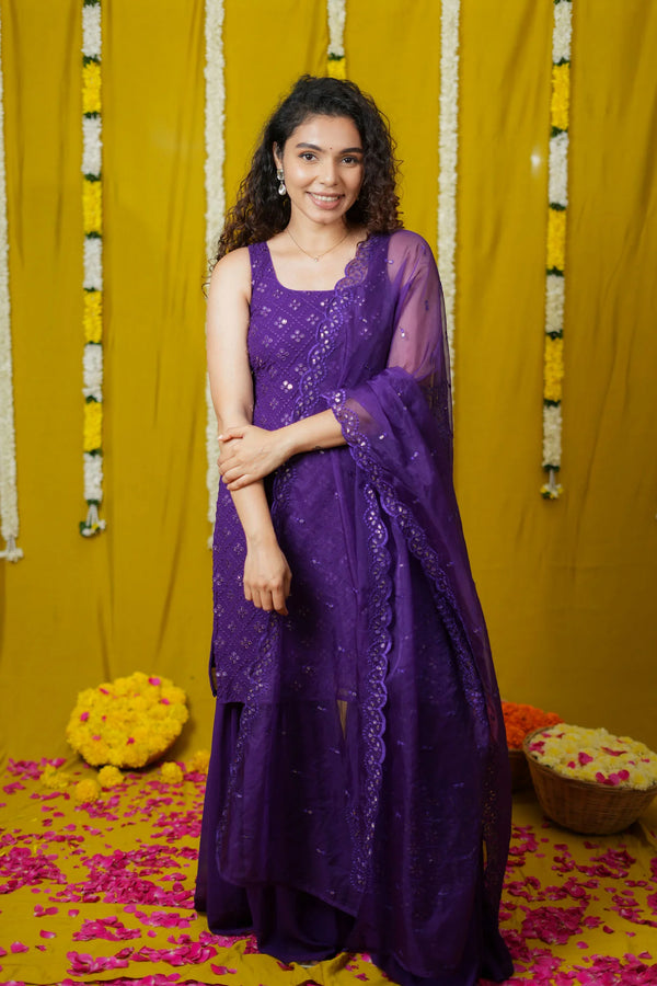 Isai Violet Kurti with Sharara (Set of 3)