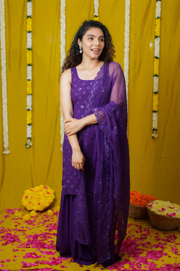 Isai Violet Kurti with Sharara (Set of 3)