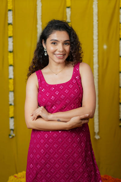 Isai Pink Kurti with Sharara (Set of 3)