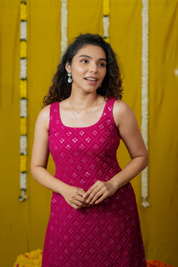 Isai Pink Kurti with Sharara (Set of 3)