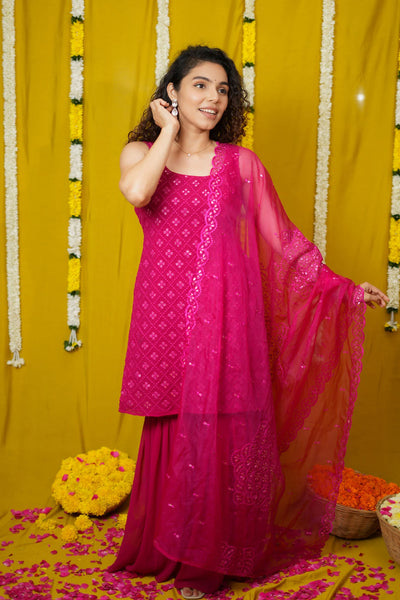 Isai Pink Kurti with Sharara (Set of 3)