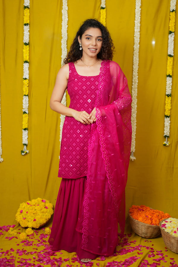 Isai Pink Kurti with Sharara (Set of 3)