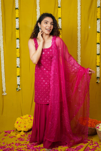 Isai Pink Kurti with Sharara (Set of 3)