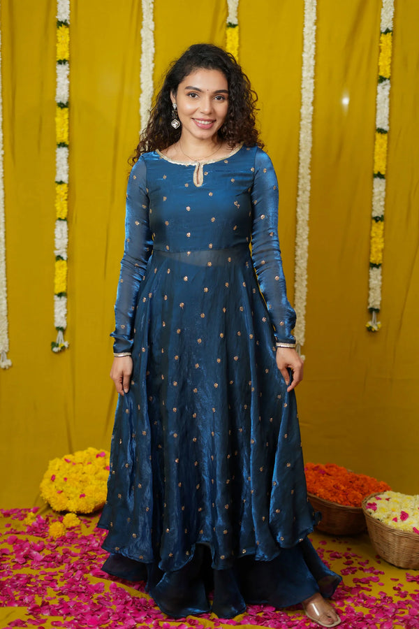 Pirainila Teal Anarkali Kurta (Set of 2)