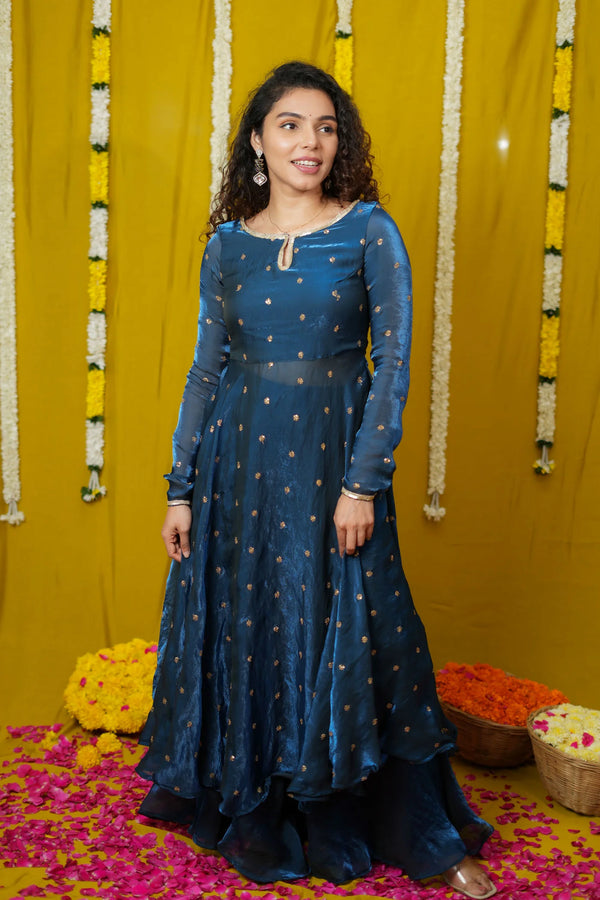 Pirainila Teal Anarkali Kurta (Set of 2)