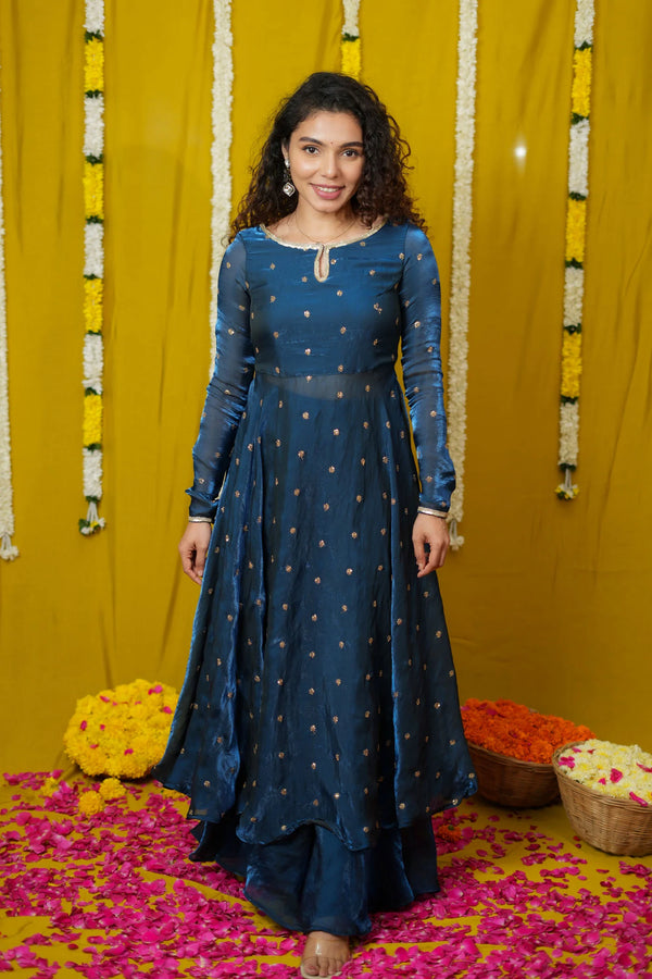 Pirainila Teal Anarkali Kurta (Set of 2)