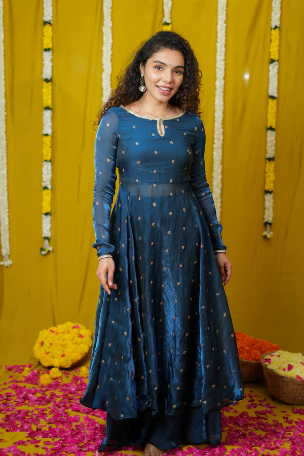 Pirainila Teal Anarkali Kurta (Set of 2)