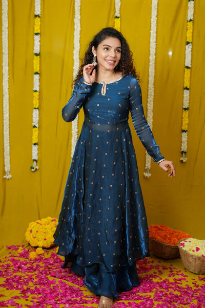 Pirainila Teal Anarkali Kurta (Set of 2)