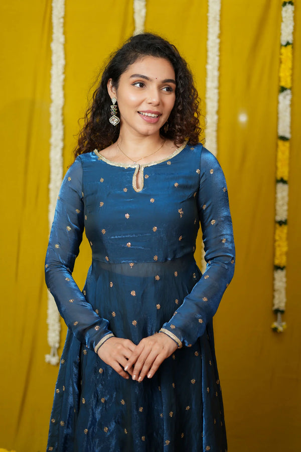 Pirainila Teal Anarkali Kurta (Set of 2)