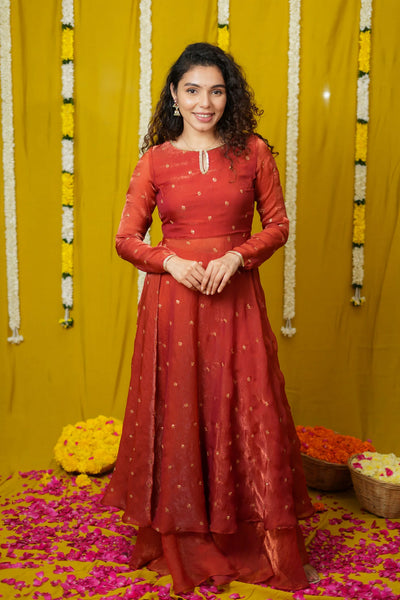 Pirainila Rust Orange Anarkali Kurta (Set of 2)