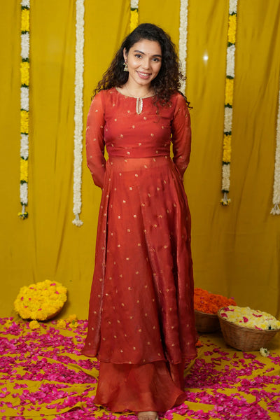 Pirainila Rust Orange Anarkali Kurta (Set of 2)