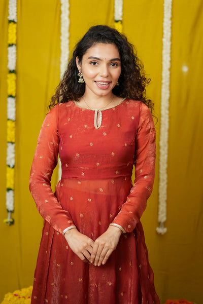 Pirainila Rust Orange Anarkali Kurta (Set of 2)