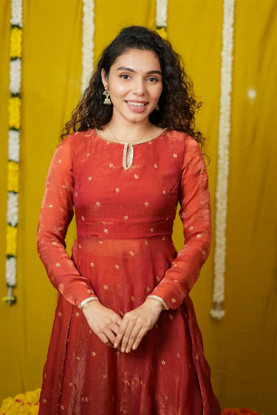 Pirainila Rust Orange Anarkali Kurta (Set of 2)