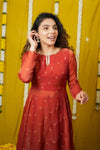 Pirainila Rust Orange Anarkali Kurta (Set of 2)
