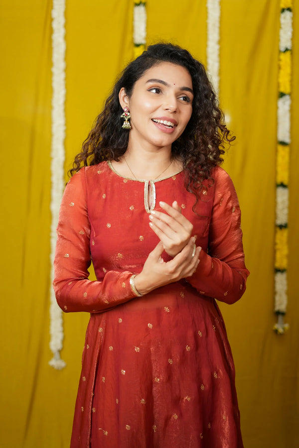 Pirainila Rust Orange Anarkali Kurta (Set of 2)