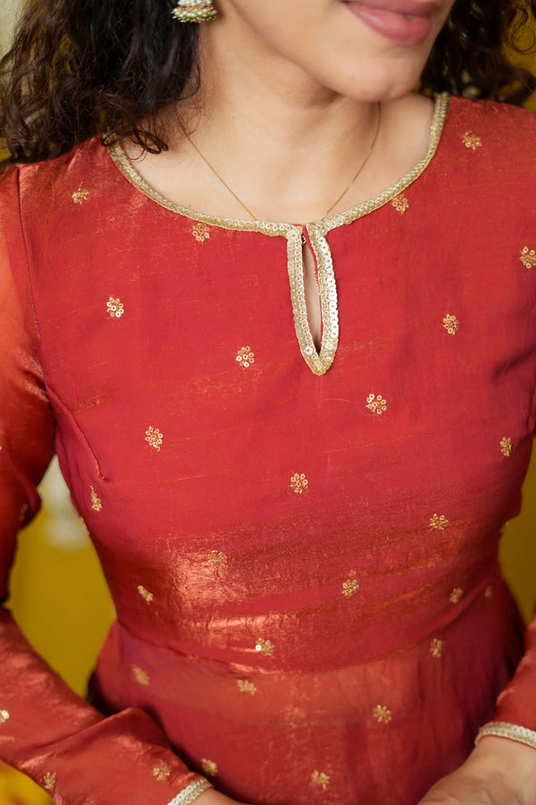 Pirainila Rust Orange Anarkali Kurta (Set of 2)