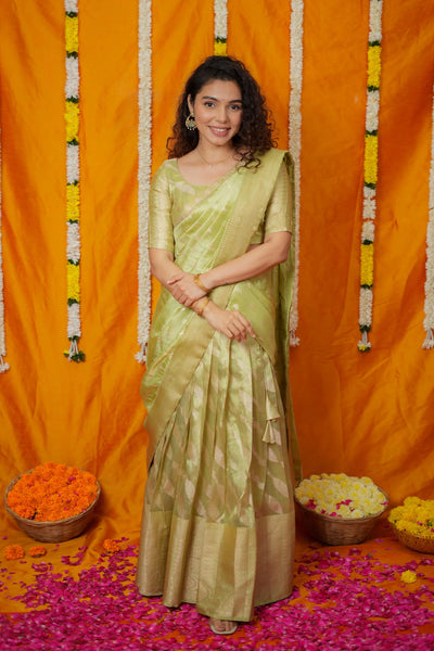 Aalaya Green Banarasi Half Saree Set