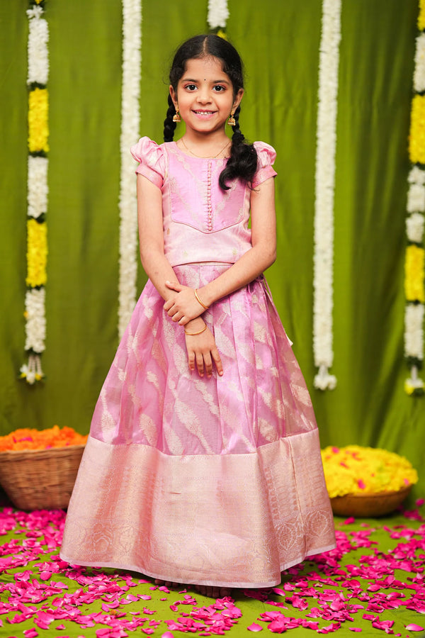 Aalaya Pink Banarasi Organza Lehenga Mini