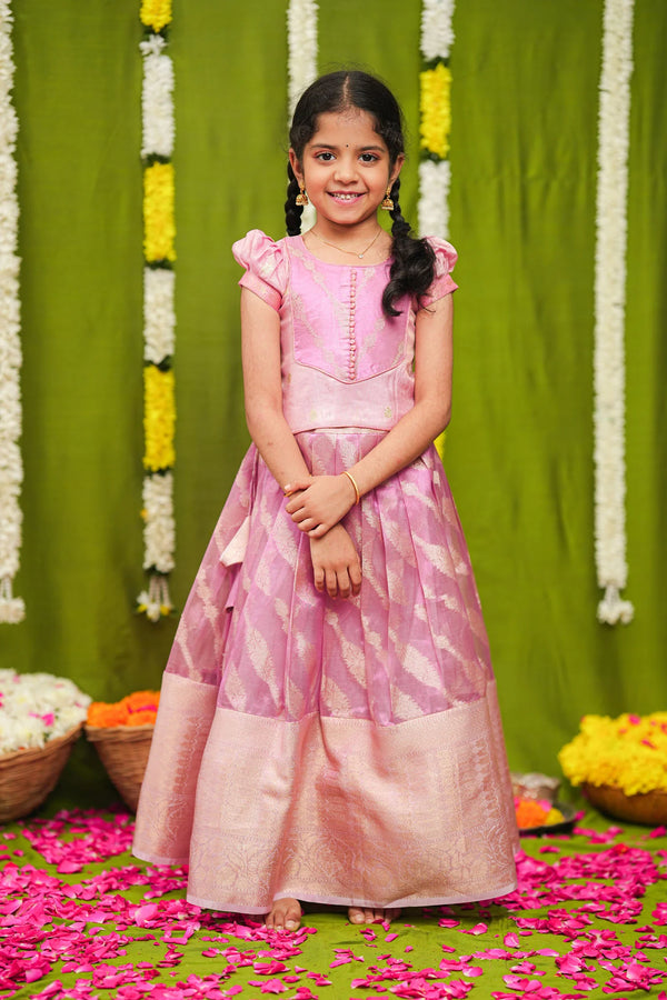 Aalaya Pink Banarasi Organza Lehenga Mini