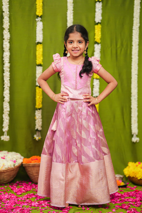 Aalaya Pink Banarasi Organza Lehenga Mini