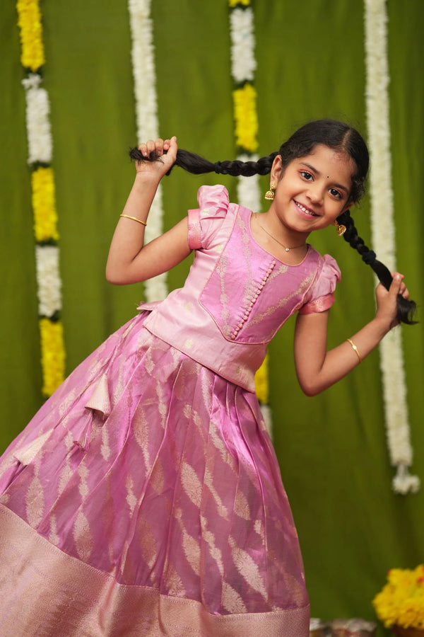 Aalaya Pink Banarasi Organza Lehenga Mini