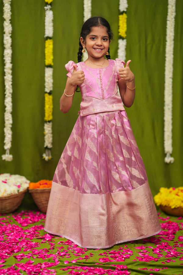 Aalaya Pink Banarasi Organza Lehenga Mini