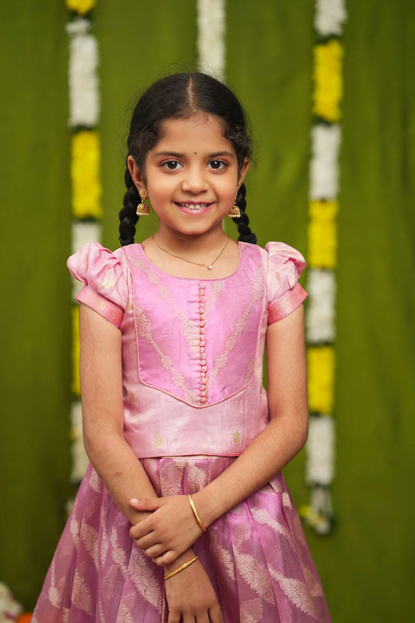 Aalaya Pink Banarasi Organza Lehenga Mini