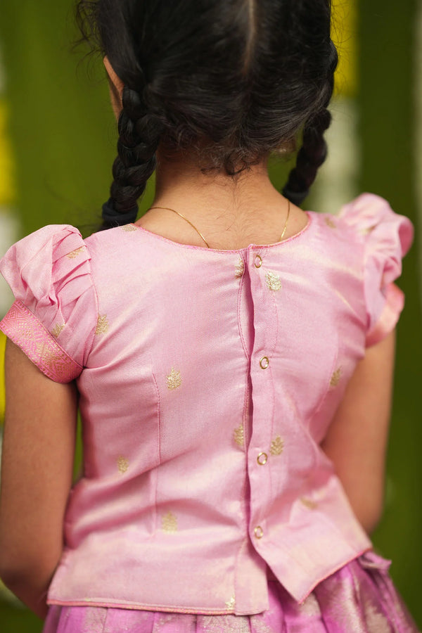 Aalaya Pink Banarasi Organza Lehenga Mini