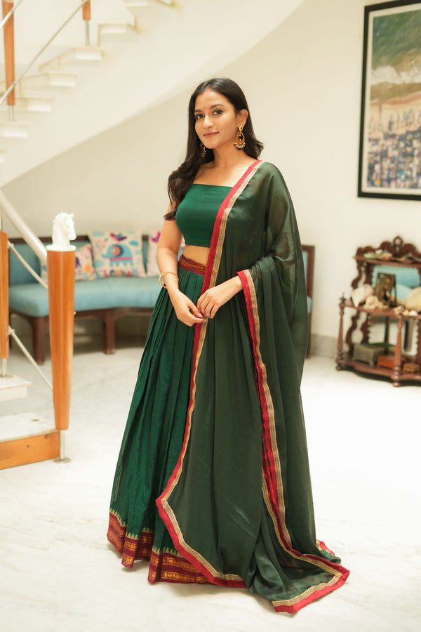 Sreeja Green Handwoven Lehenga Set