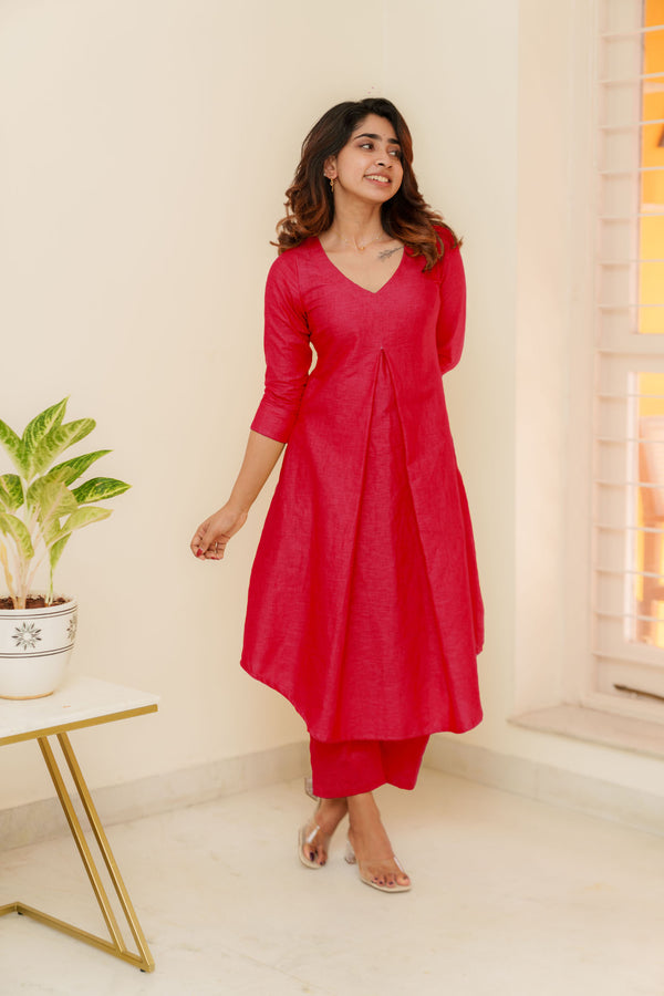 Charu Coral Pink Kurti Set