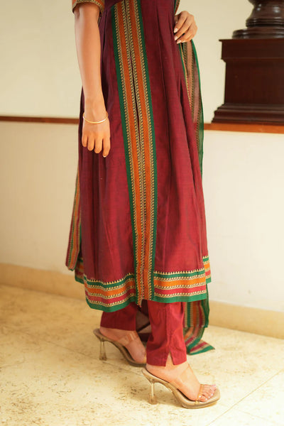 Yashika Maroon with Green Handloom Cotton Kurta Set