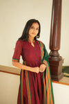 Yashika Maroon with Green Handloom Cotton Kurta Set