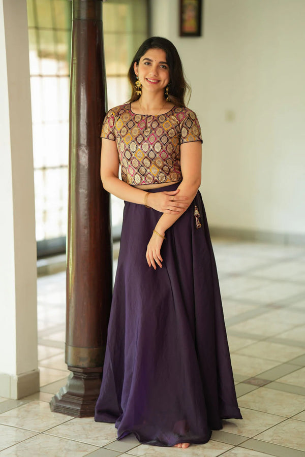 Tashi Purple Croptop Skirt Set
