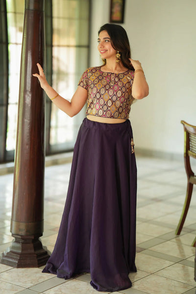 Tashi Purple Croptop Skirt Set