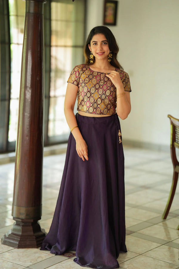 Tashi Purple Croptop Skirt Set
