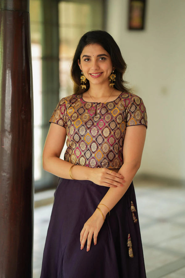 Tashi Purple Croptop Skirt Set