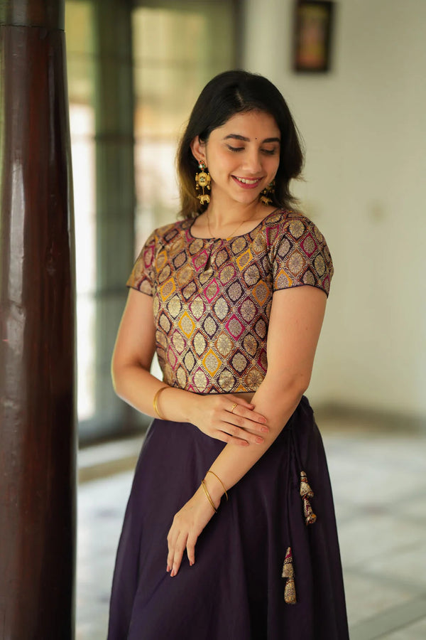 Tashi Purple Croptop Skirt Set