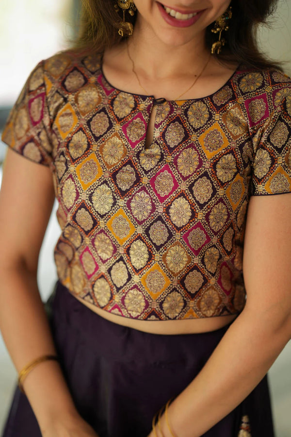 Tashi Purple Croptop Skirt Set