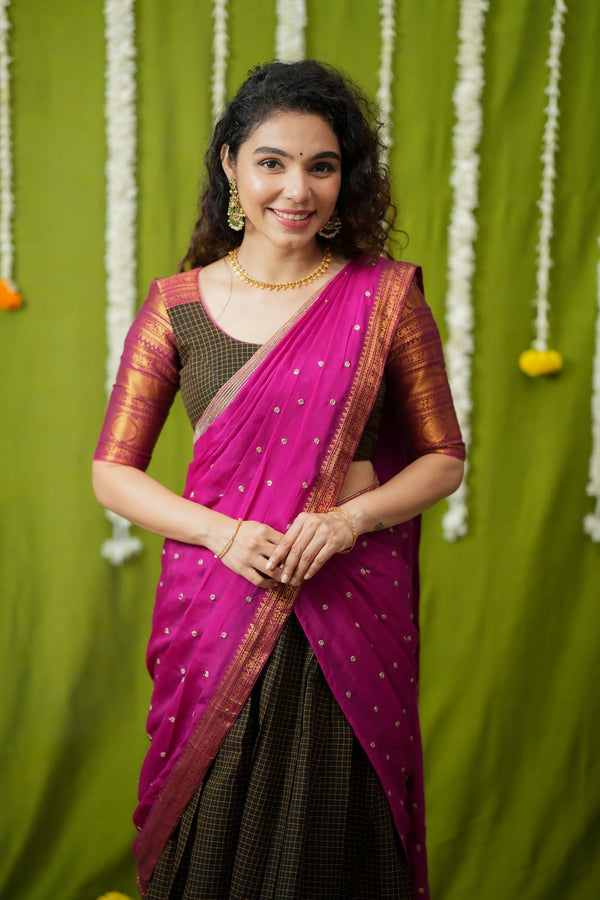 Esha Black check Halfsaree (Set of 3)