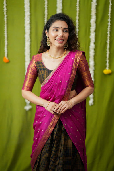 Esha Black check Halfsaree (Set of 3)