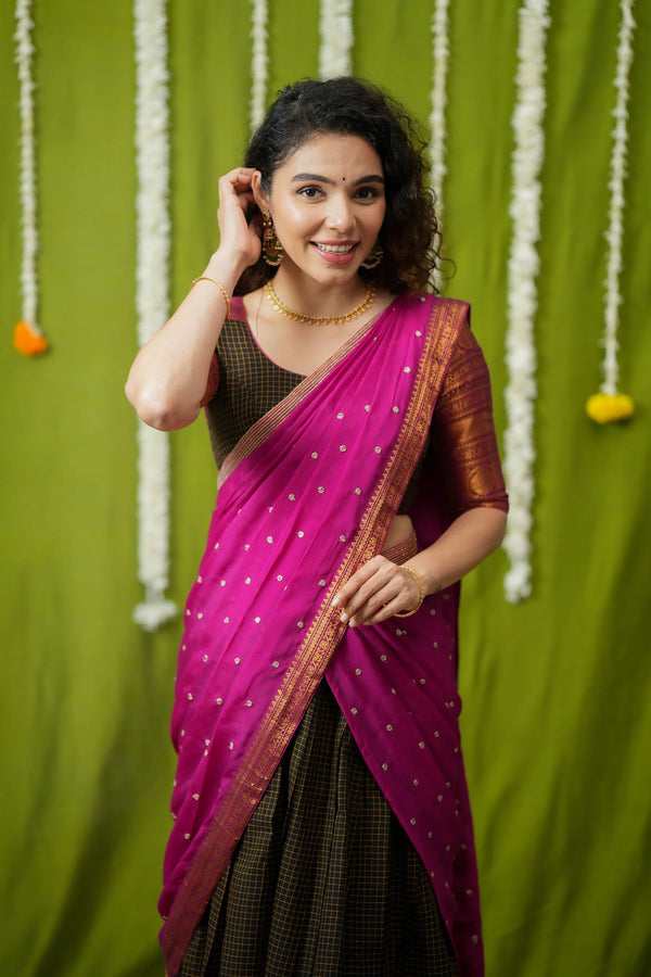 Esha Black check Halfsaree (Set of 3)