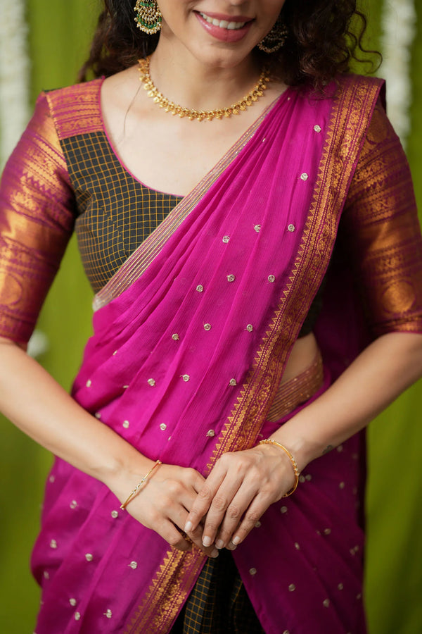 Esha Black check Halfsaree (Set of 3)